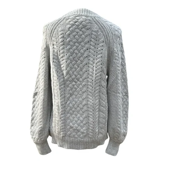 J.Crew Merino Wool Cable Knit Sequin Sweater Gray Medium Holiday K4664 - Picture 4 of 8